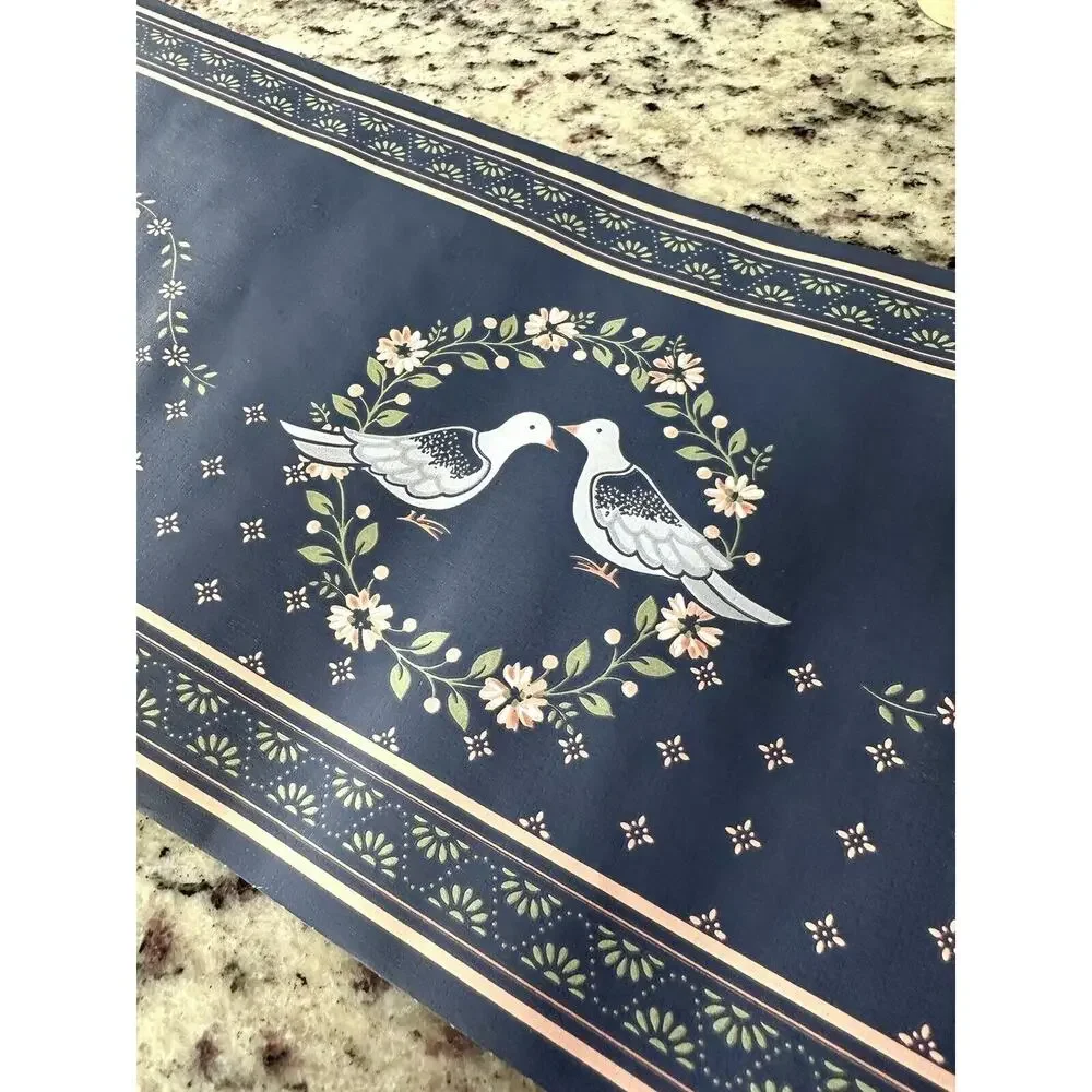 Vintage Style Blue Pink Bird Floral Wall Paper Border Set Of 4 New 20 Yards